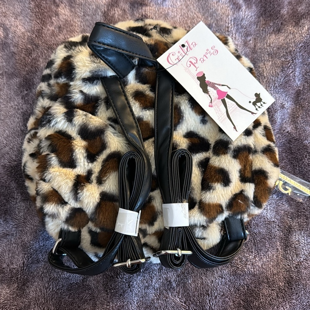 Gilda Paris Leopard Print Faux Fur Mini Backpack - Picture 4 of 5
